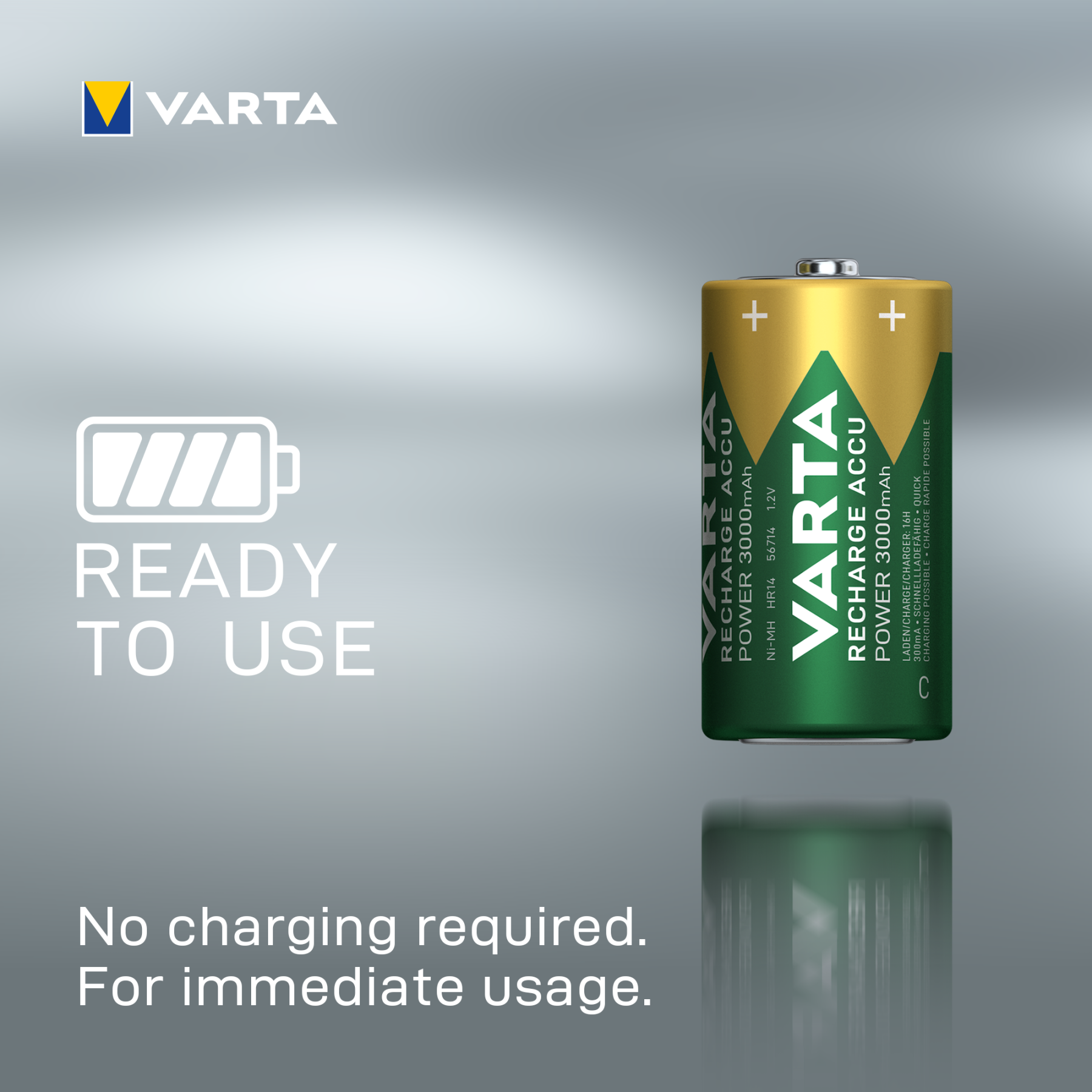 VARTA Rechargeable C Batteries 3000mAh Pack of 2 Ready to Use